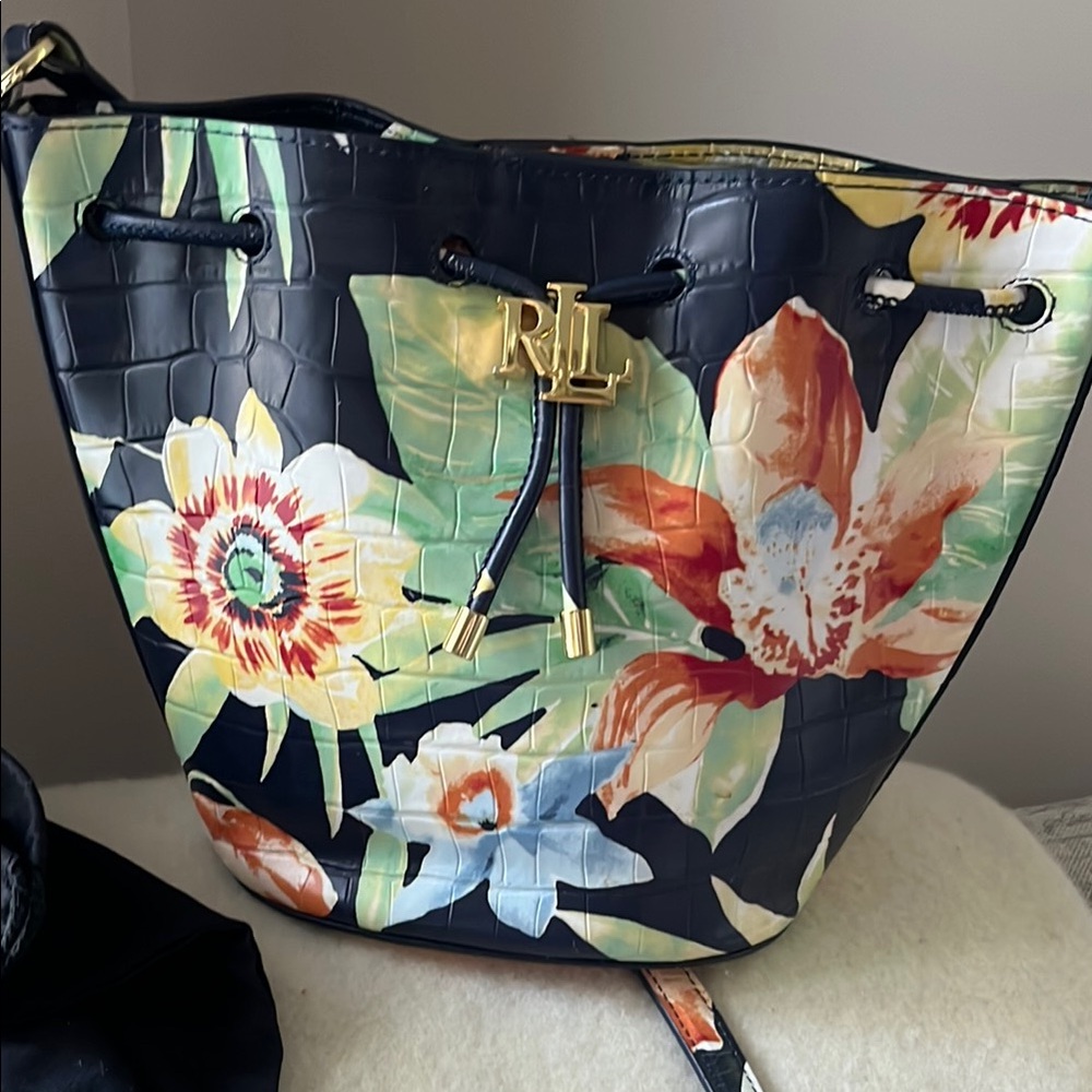 Lauren Ralph Lauren andie bucket bag Floral Drawstring Bucket Bag in leather